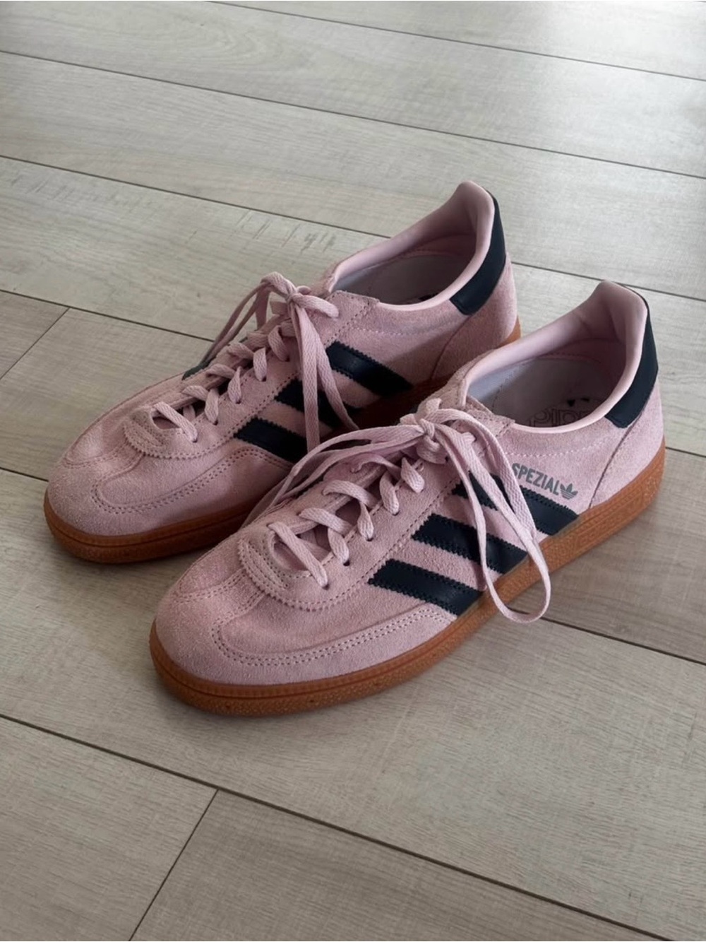 adidas Pink Suede Spezial Sneakers with Black Stripes